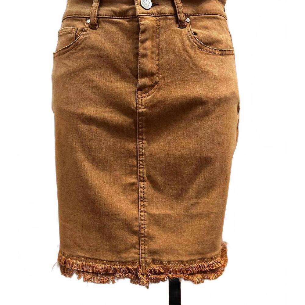 NEW RENUAR women's raw-edge skirt in nutmeg